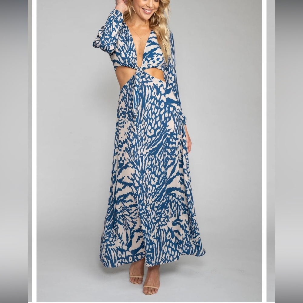 RESA Blue and Cream Maxi Dress with Timeless Elegance